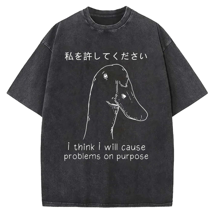 I Think I Will Cause Problems On Purpose Washed Crew Neck T-shirt
