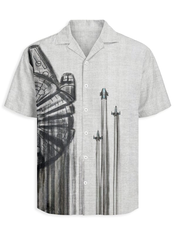 Retro Planet Art Cuban Collar Short Sleeve Shirt