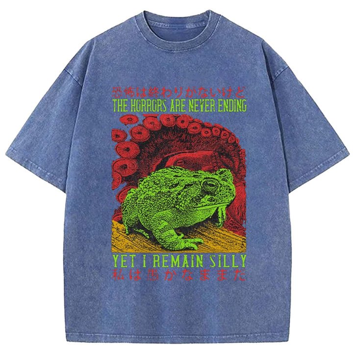 THE HORRORS ARE NEYER ENDING Washed Crew Neck T-shirt