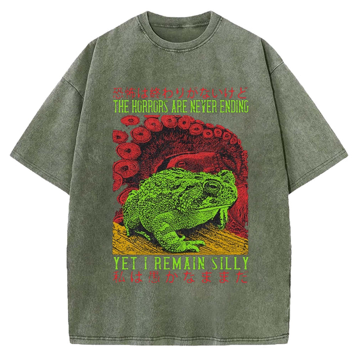 THE HORRORS ARE NEYER ENDING Washed Crew Neck T-shirt