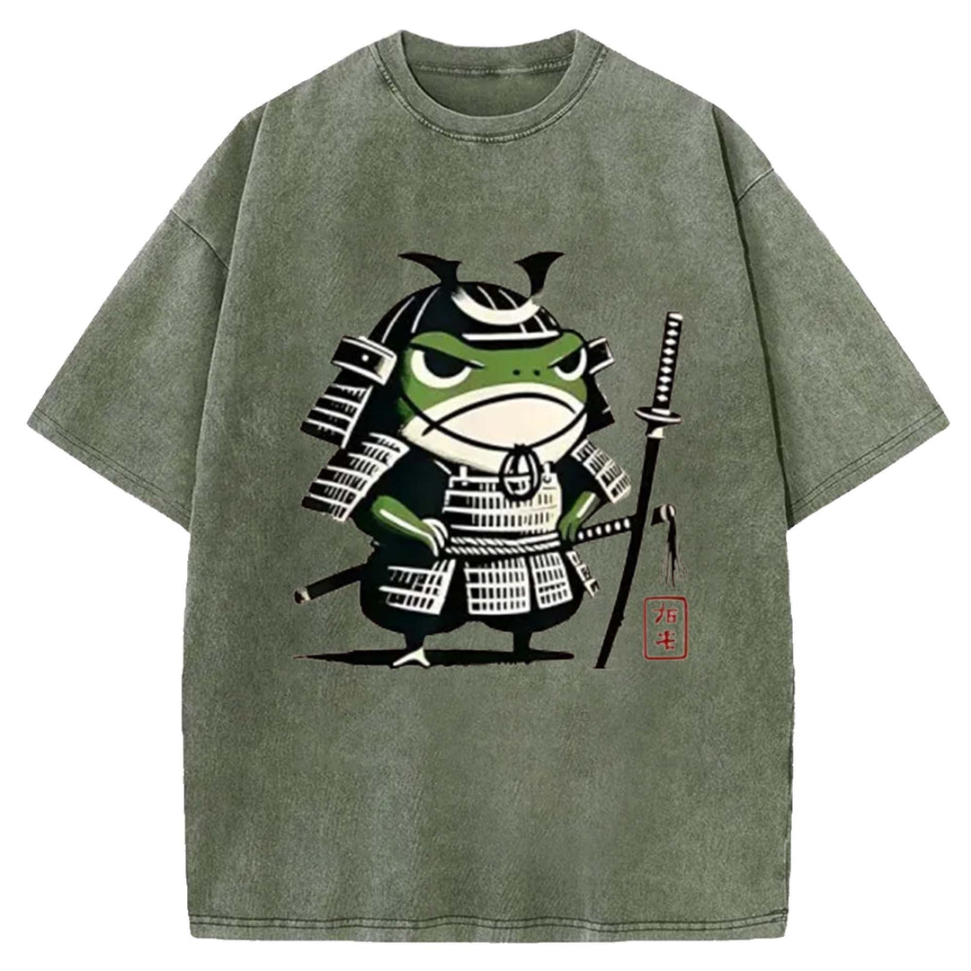 Frog Samurai Washed Crew Neck T-Shirt