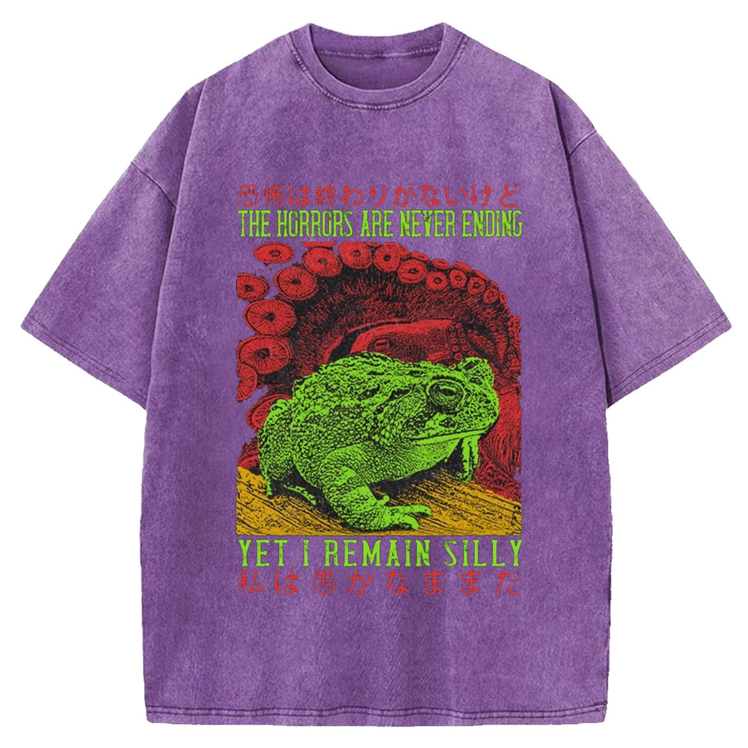 THE HORRORS ARE NEYER ENDING Washed Crew Neck T-shirt