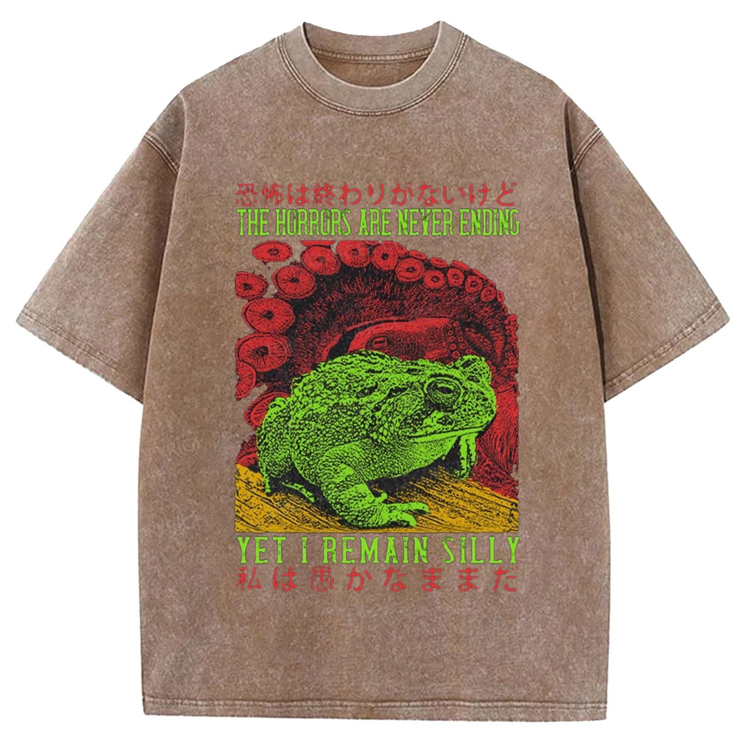 THE HORRORS ARE NEYER ENDING Washed Crew Neck T-shirt