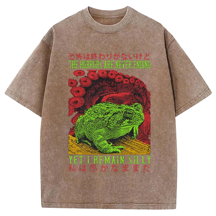 THE HORRORS ARE NEYER ENDING Washed Crew Neck T-shirt