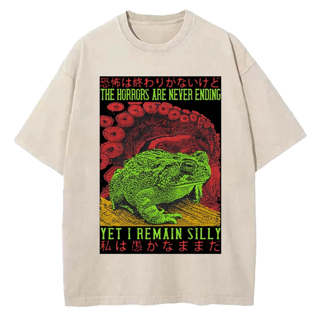THE HORRORS ARE NEYER ENDING Washed Crew Neck T-shirt