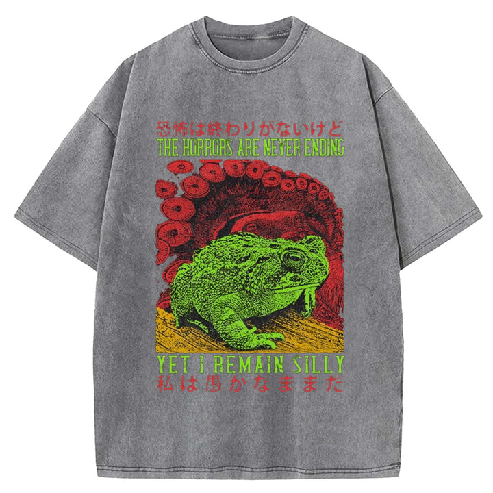 THE HORRORS ARE NEYER ENDING Washed Crew Neck T-shirt