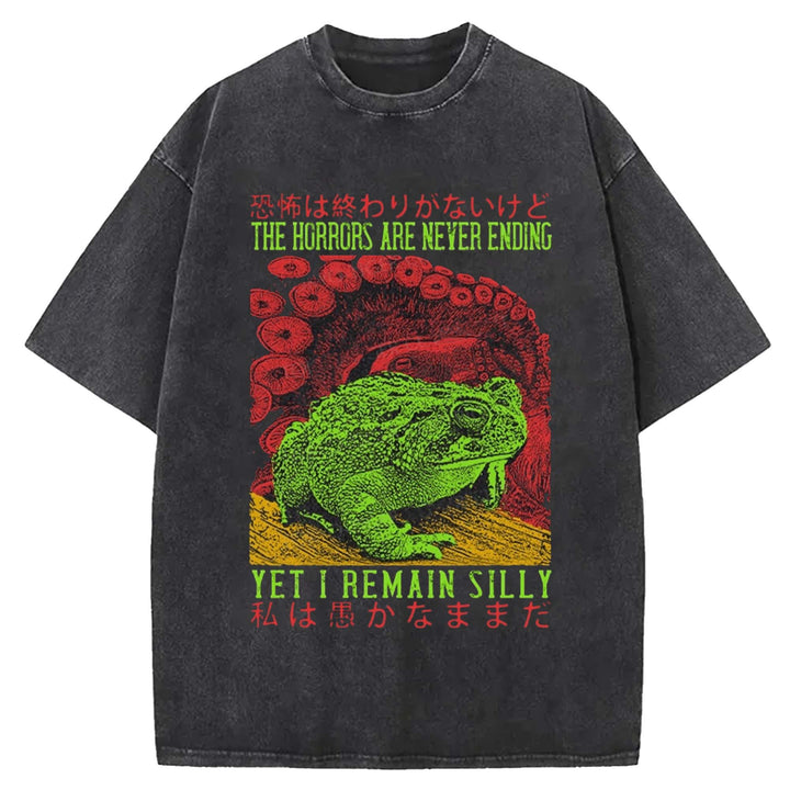 THE HORRORS ARE NEYER ENDING Washed Crew Neck T-shirt