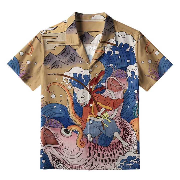 Japanese Cat Fishing Aloha Hawaiian Shirt
