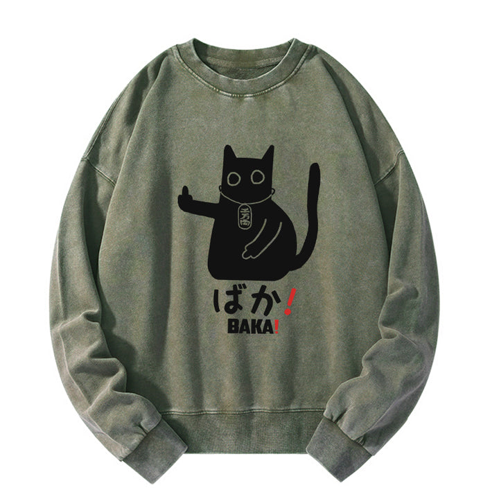 Japanese Baka Cat Washed Sweatshirt