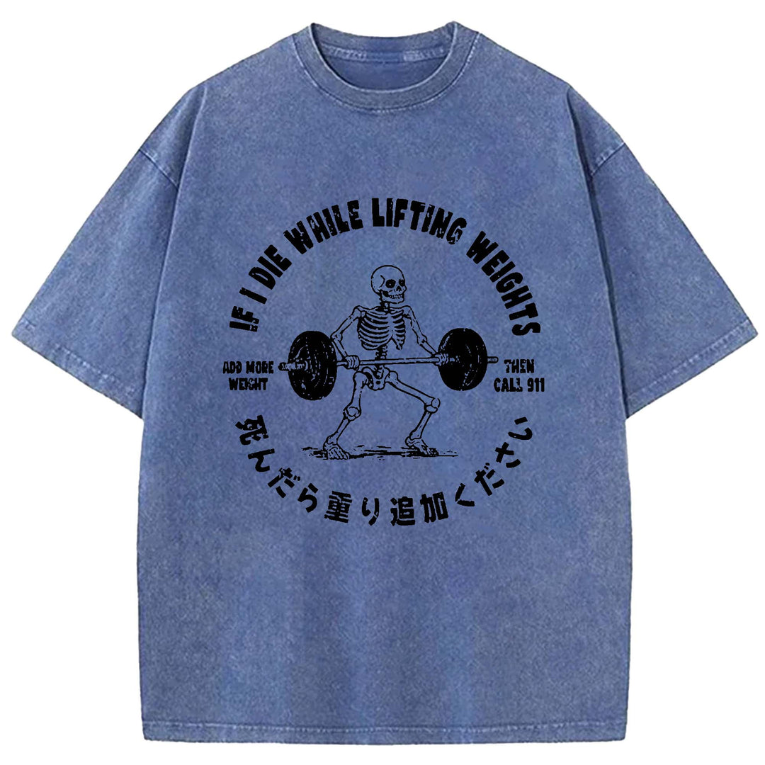 Deadlift Skeleton Barbell Washed Crew Neck T-Shirt