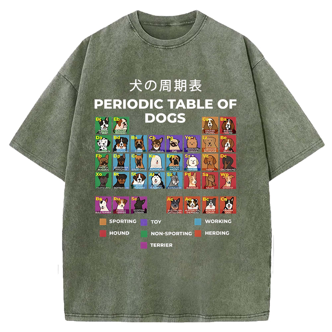 PERIODIC TABLE OF DOGS Washed Crew Neck T-shirt