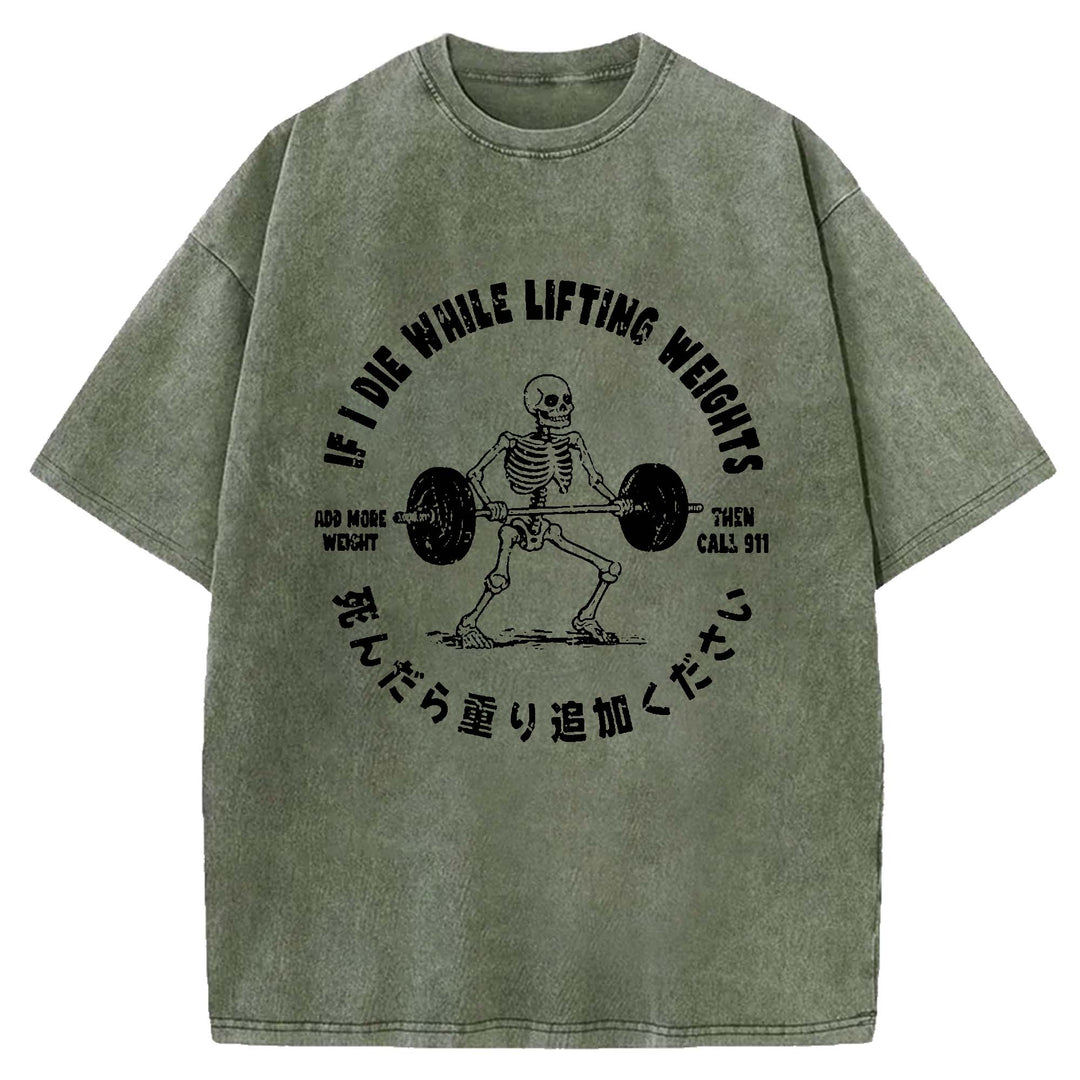 Deadlift Skeleton Barbell Washed Crew Neck T-Shirt