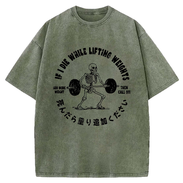 Deadlift Skeleton Barbell Washed Crew Neck T-Shirt