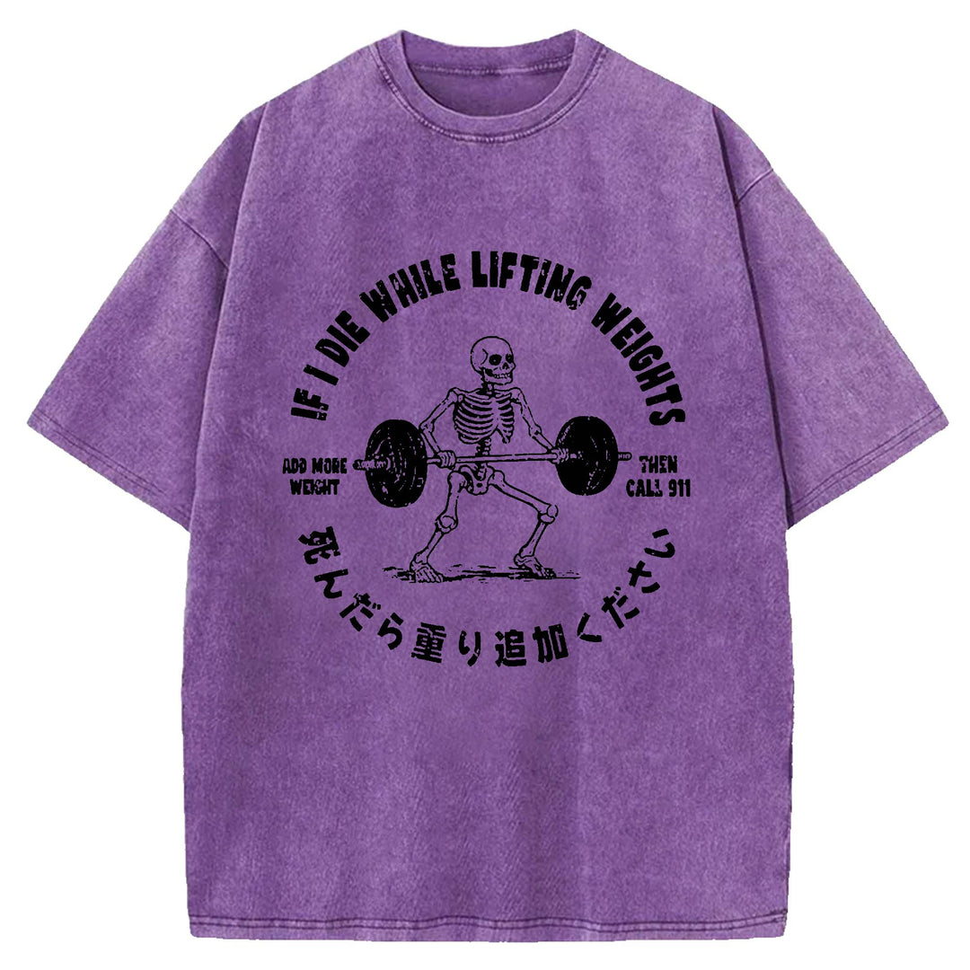 Deadlift Skeleton Barbell Washed Crew Neck T-Shirt