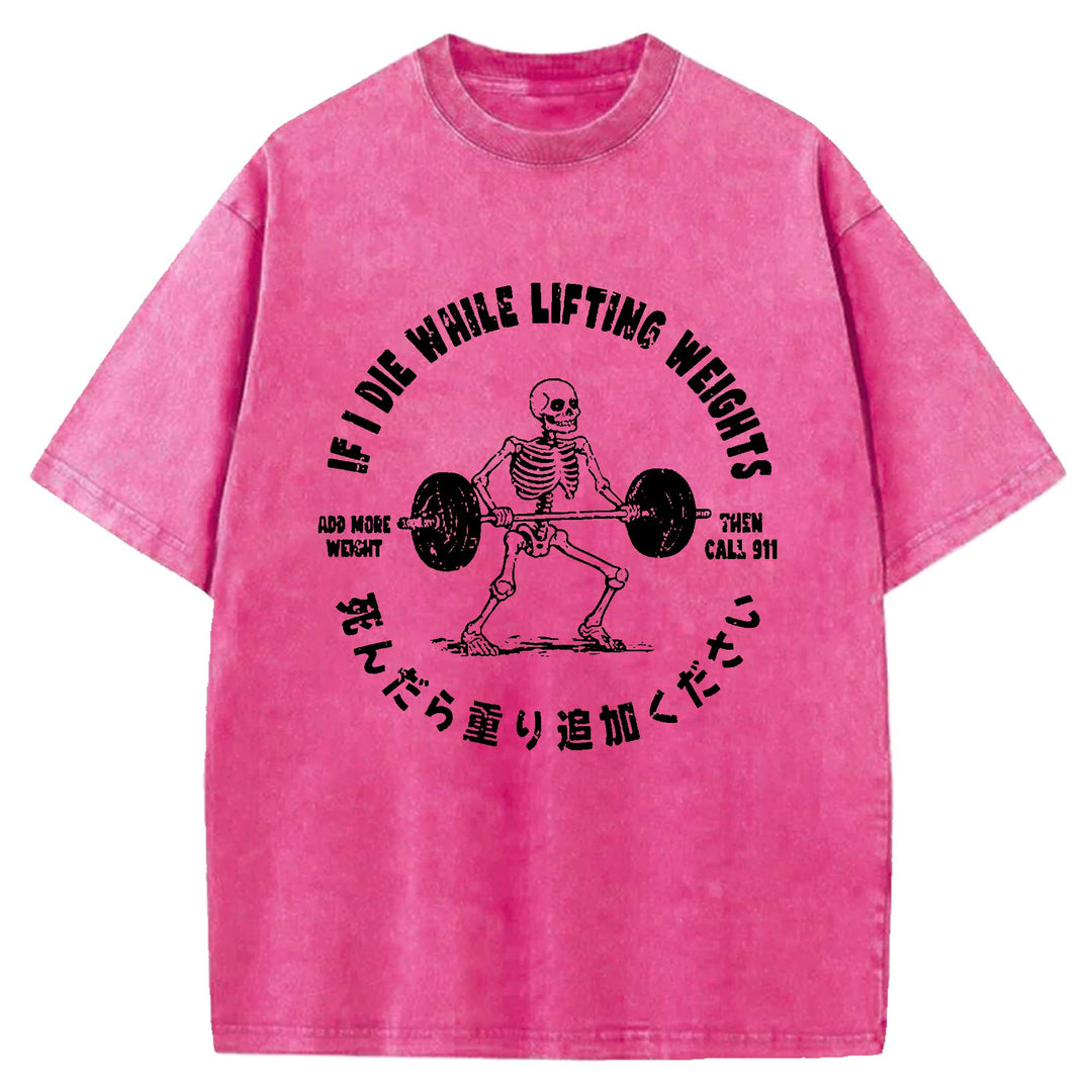 Deadlift Skeleton Barbell Washed Crew Neck T-Shirt
