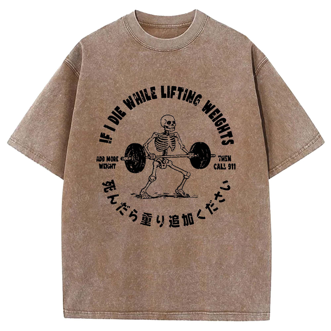 Deadlift Skeleton Barbell Washed Crew Neck T-Shirt