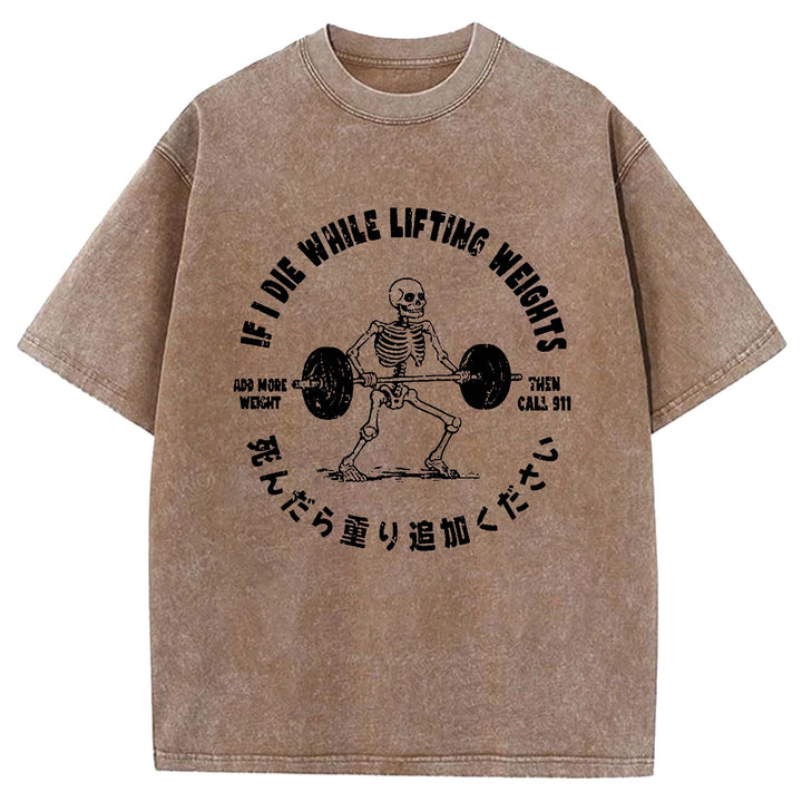 Deadlift Skeleton Barbell Washed Crew Neck T-Shirt