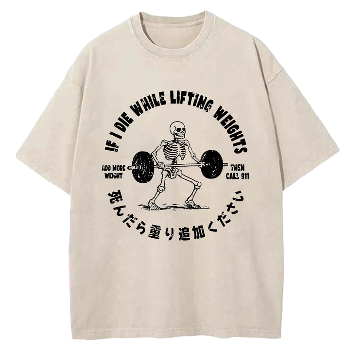 Deadlift Skeleton Barbell Washed Crew Neck T-Shirt