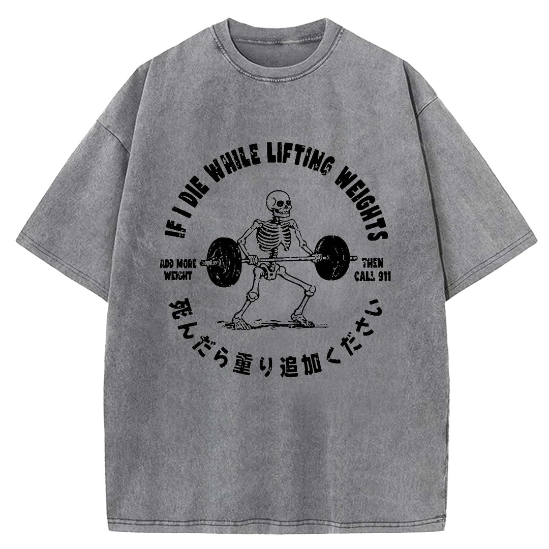 Deadlift Skeleton Barbell Washed Crew Neck T-Shirt