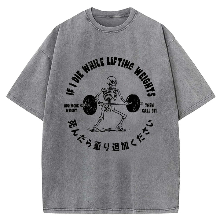 Deadlift Skeleton Barbell Washed Crew Neck T-Shirt