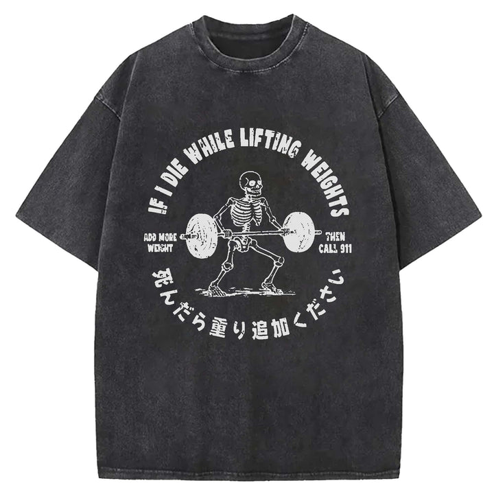 Deadlift Skeleton Barbell Washed Crew Neck T-Shirt