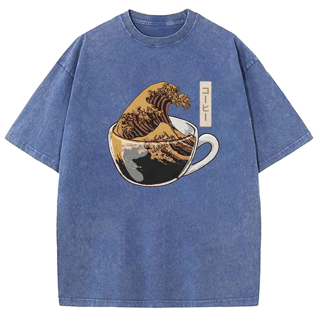 Wave Coffee Washed Crew Neck T-shirt