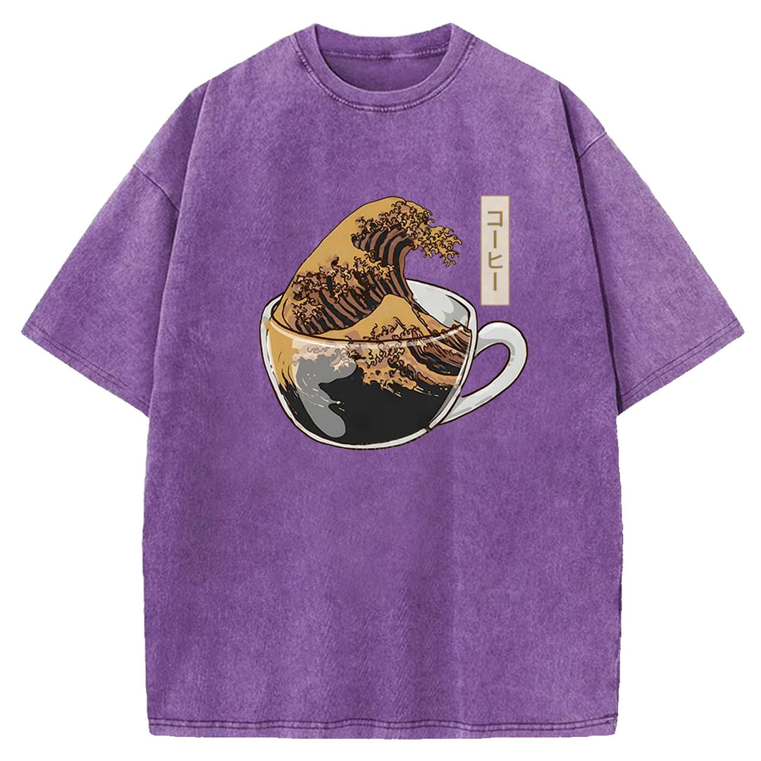 Wave Coffee Washed Crew Neck T-shirt