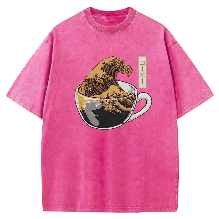 Wave Coffee Washed Crew Neck T-shirt