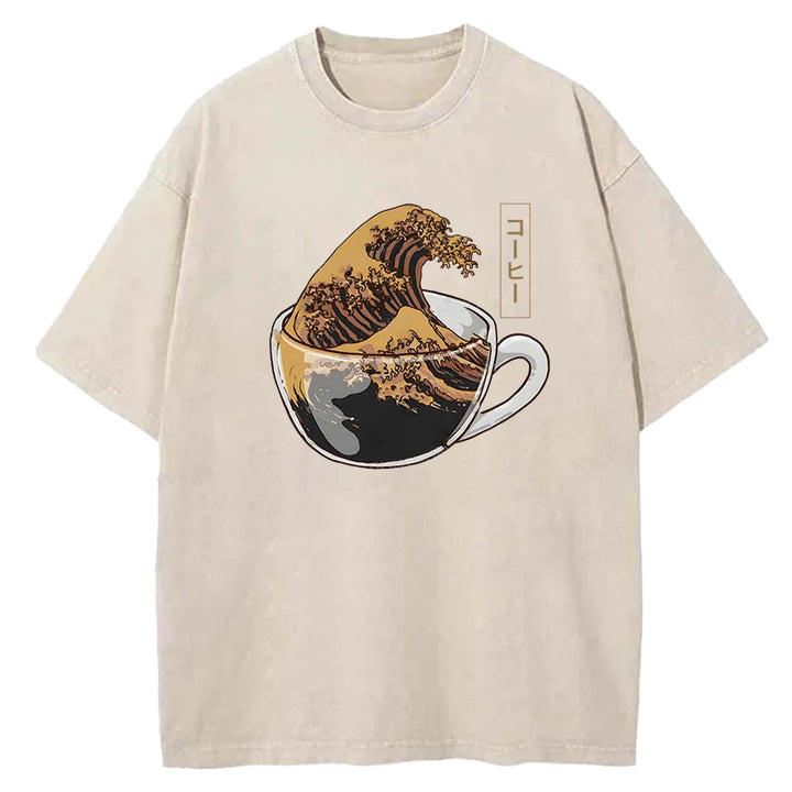 Wave Coffee Washed Crew Neck T-shirt
