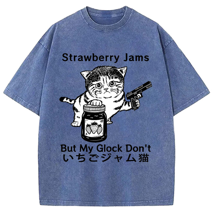 Strawberry Jams But My Glock Don't Washed Crew Neck T-shirt