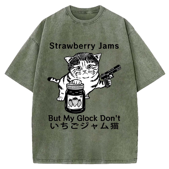 Strawberry Jams But My Glock Don't Washed Crew Neck T-shirt