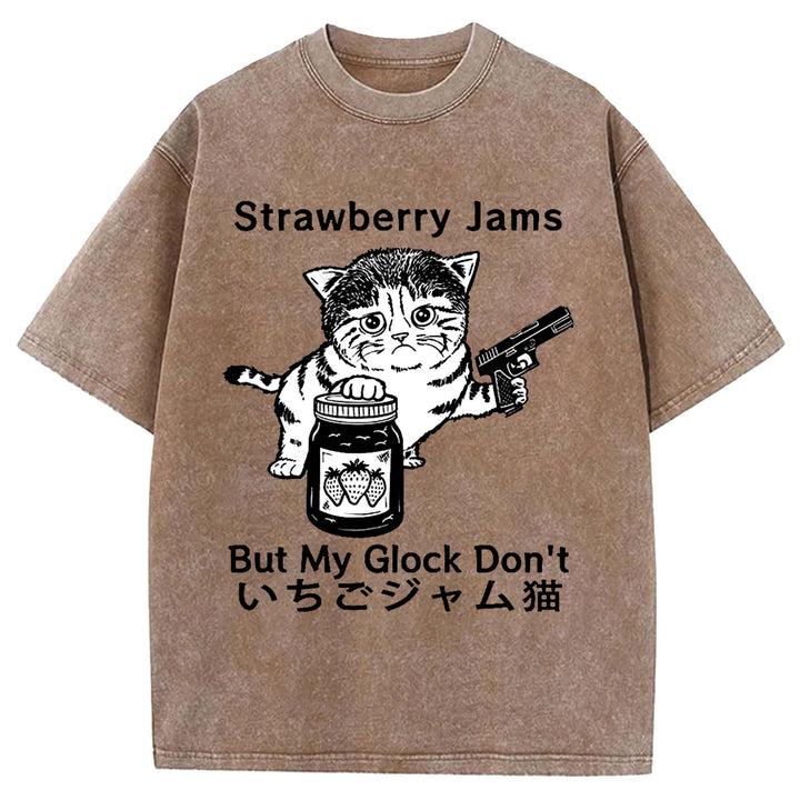 Strawberry Jams But My Glock Don't Washed Crew Neck T-shirt