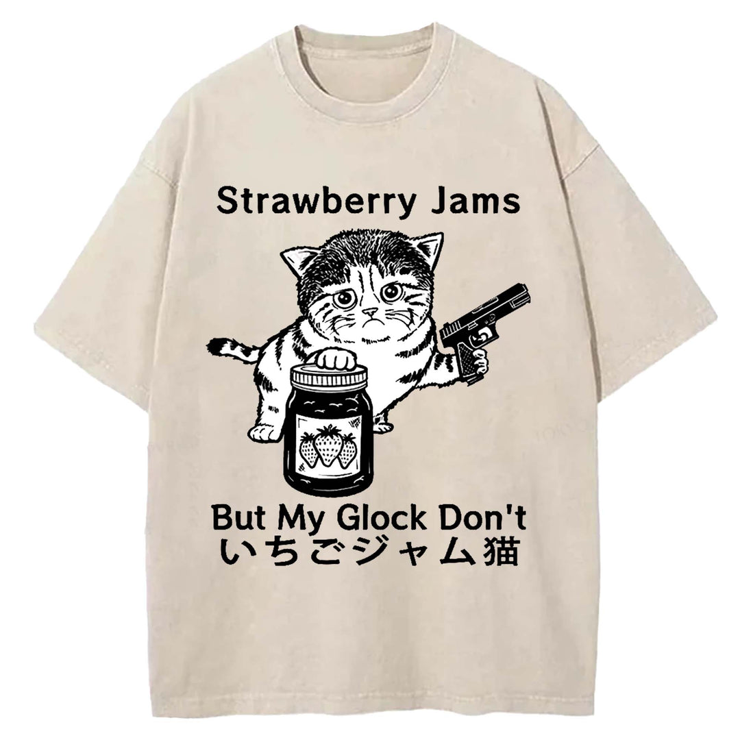 Strawberry Jams But My Glock Don't Washed Crew Neck T-shirt