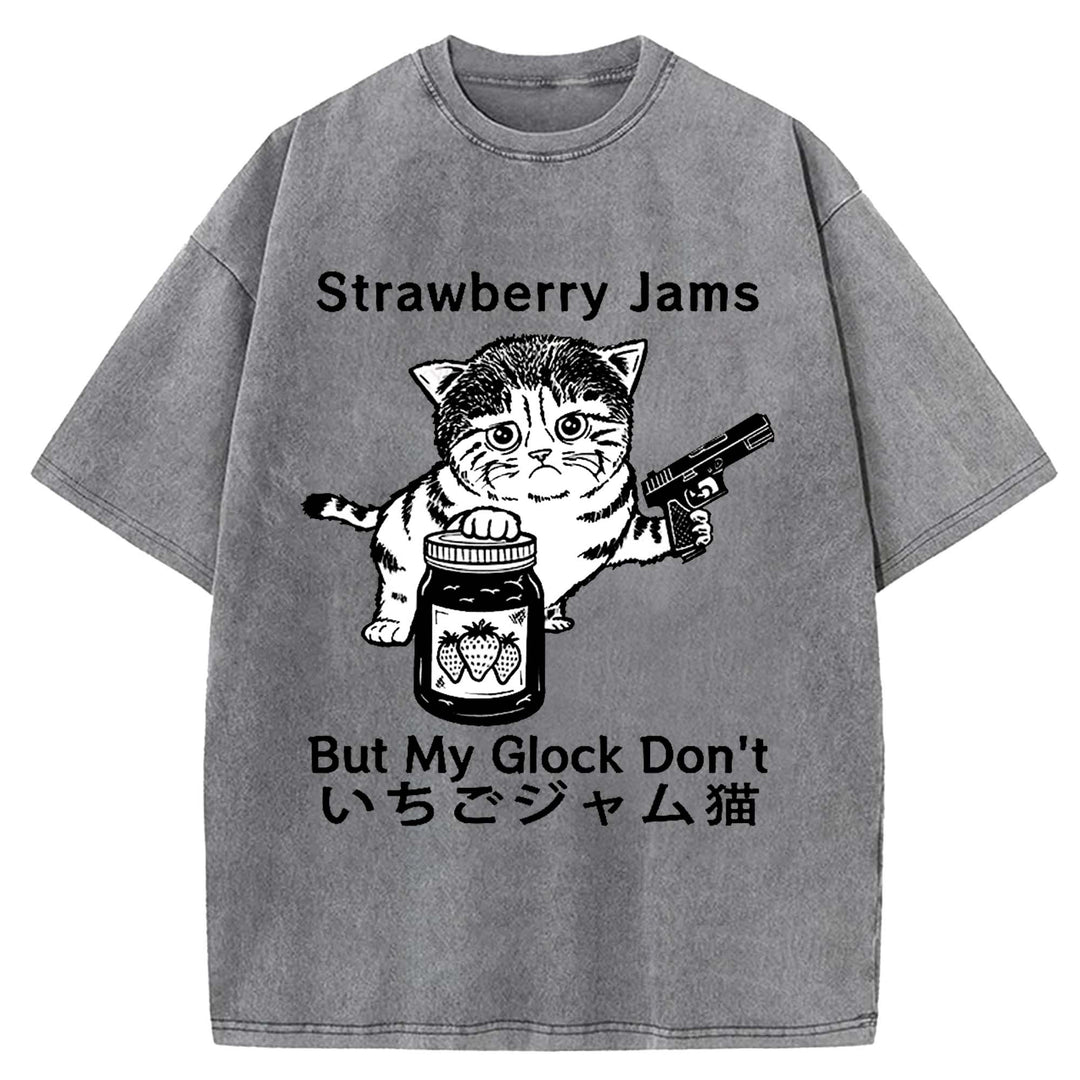 Strawberry Jams But My Glock Don't Washed Crew Neck T-shirt