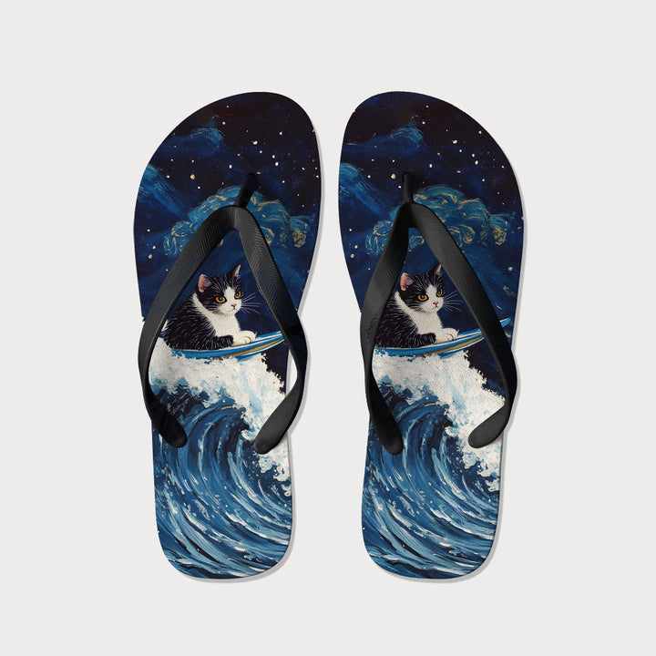 The Great Wave Off Cat Flip Flops
