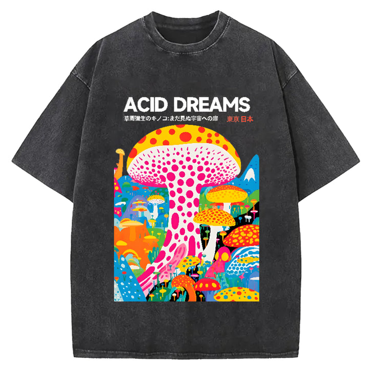 Yayoi Kusama Flower Vintage Japanese Design Washed Crew Neck T-Shirt
