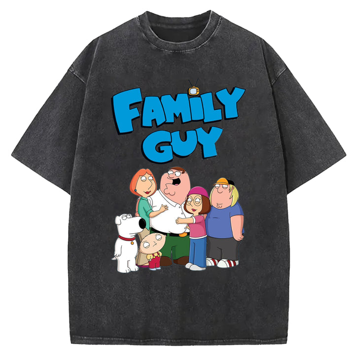 Funny Cartoon Washed Crew Neck T-shirt