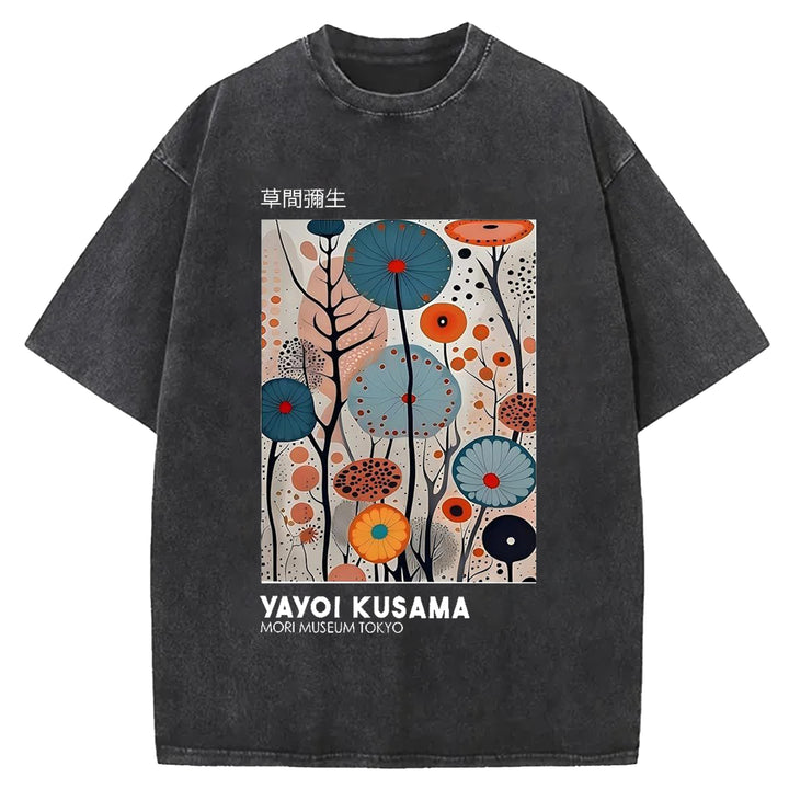 Yayoi Kusama Flower Vintage Washed Crew Neck T-Shirt