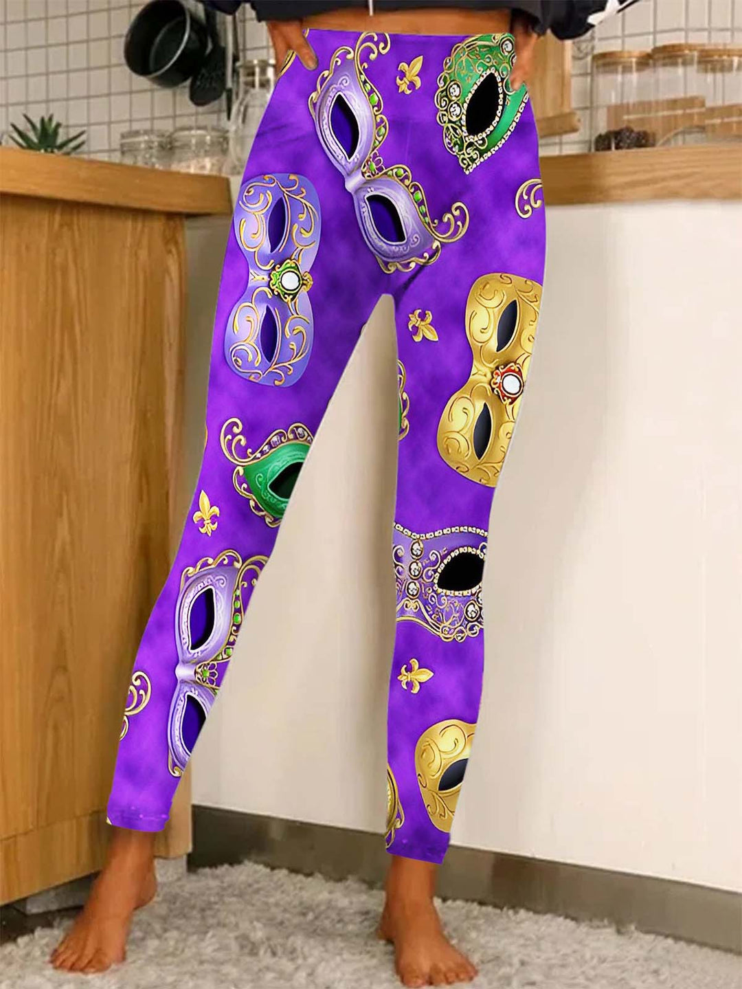 Mardi Gras Print Stretch Leggings