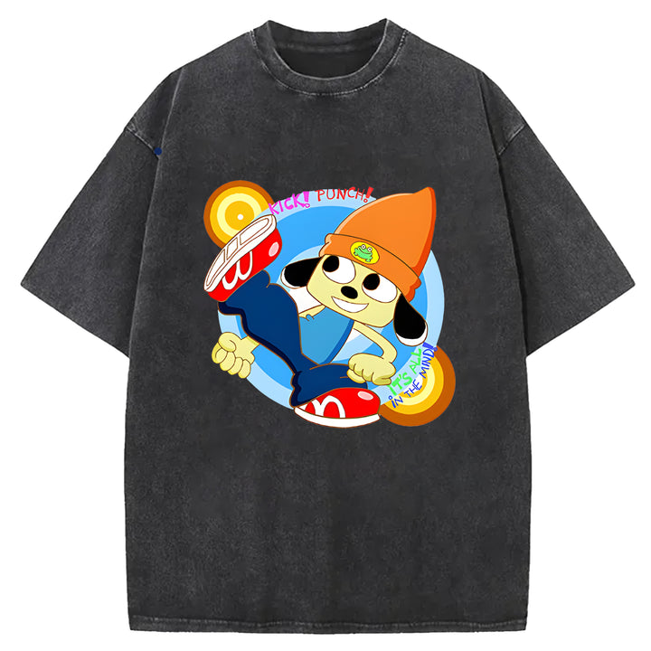 Parappa The Rapper Vintage Design Washed Crew Neck T-Shirt