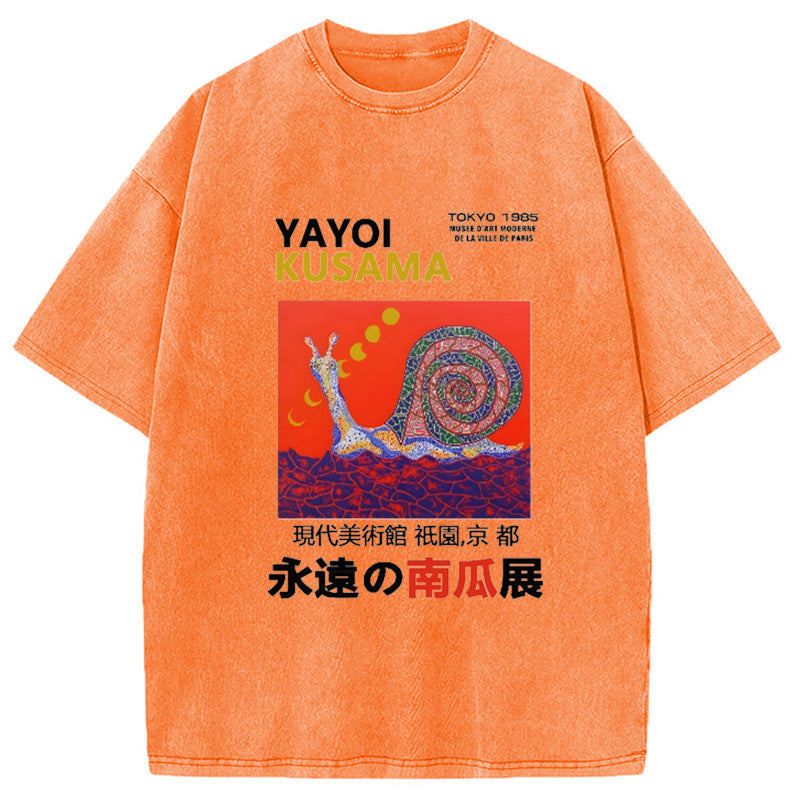 Yayoi Kusama Snail Vintage Design Washed Crew Neck T-Shirt