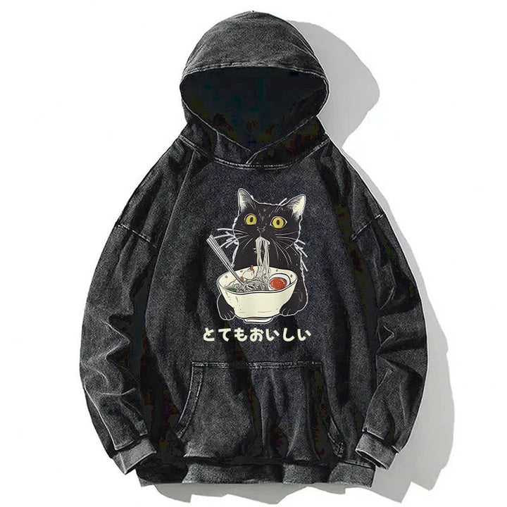 Cats Eat Ramen Noodles Washed Hoodie