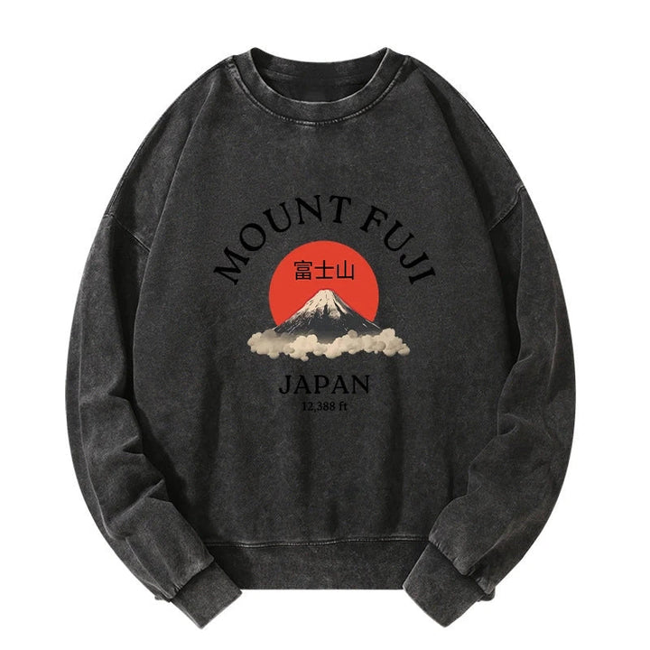 Japan Mount Fuji Sun Unisex Washed Sweatshirt