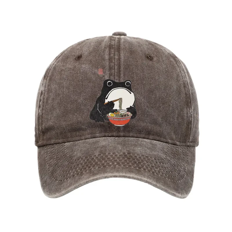 Funny Frog Eating Ramen Washed Cap