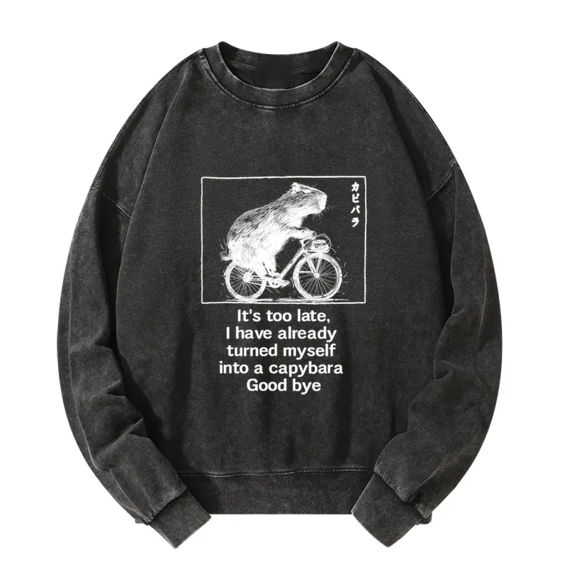 Funny Capybara Riding A Bicycle Washed Sweatshirt
