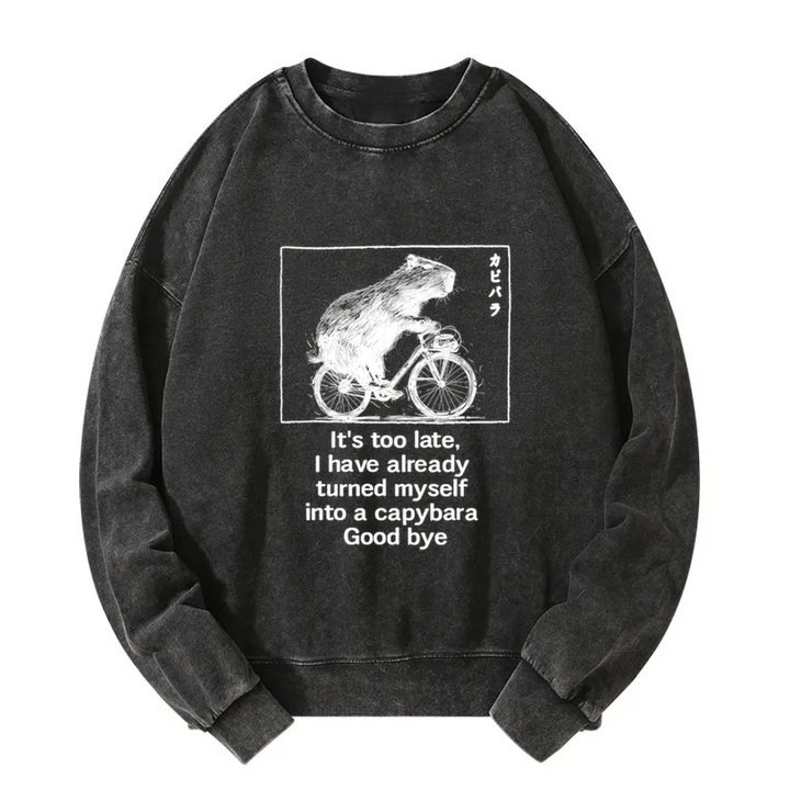 Funny Capybara Riding A Bicycle Washed Sweatshirt