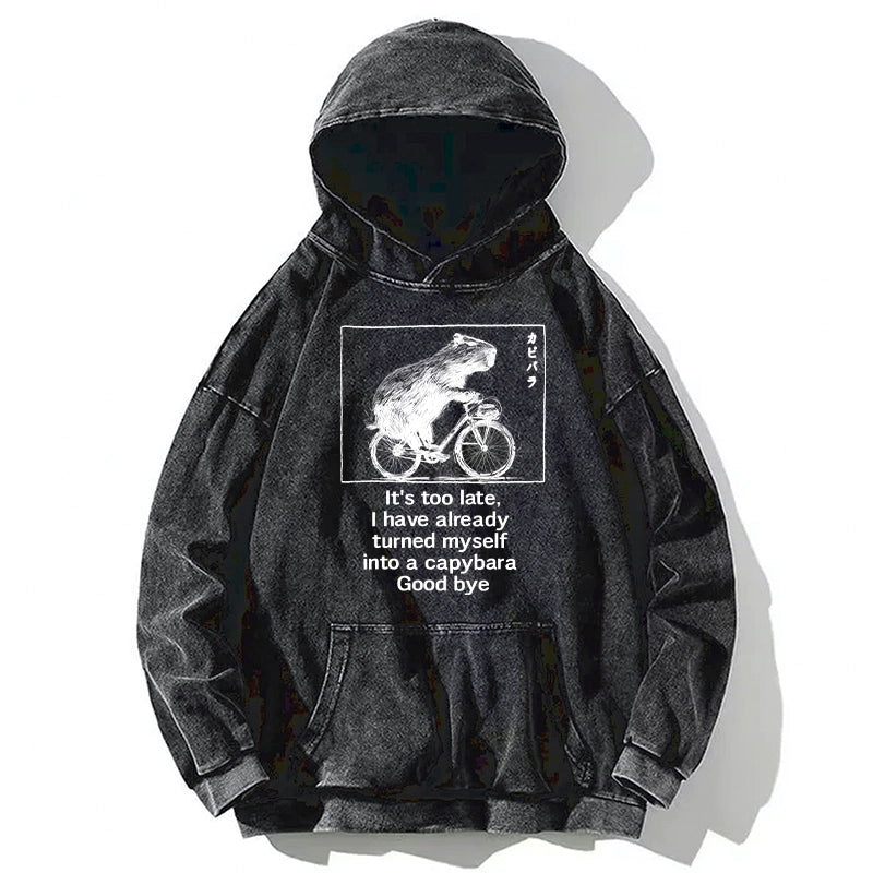 Funny Capybara Riding A Bicycle Washed Hoodie