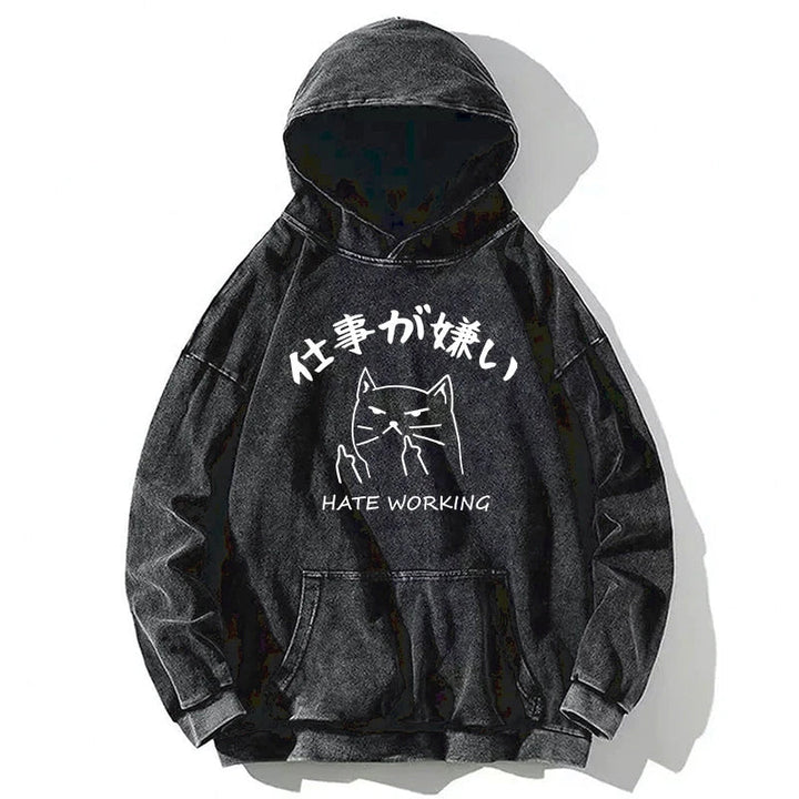 A Cat That Hates Work Washed Hoodie