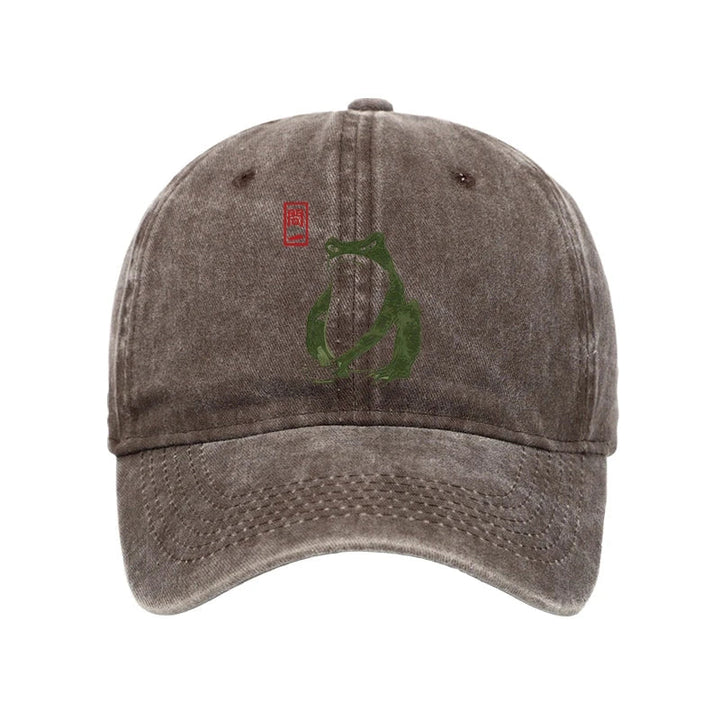 Woodblock Print Frog Washed Cap