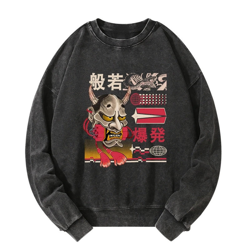 Hannya Mask Japanese Washed Sweatshirt